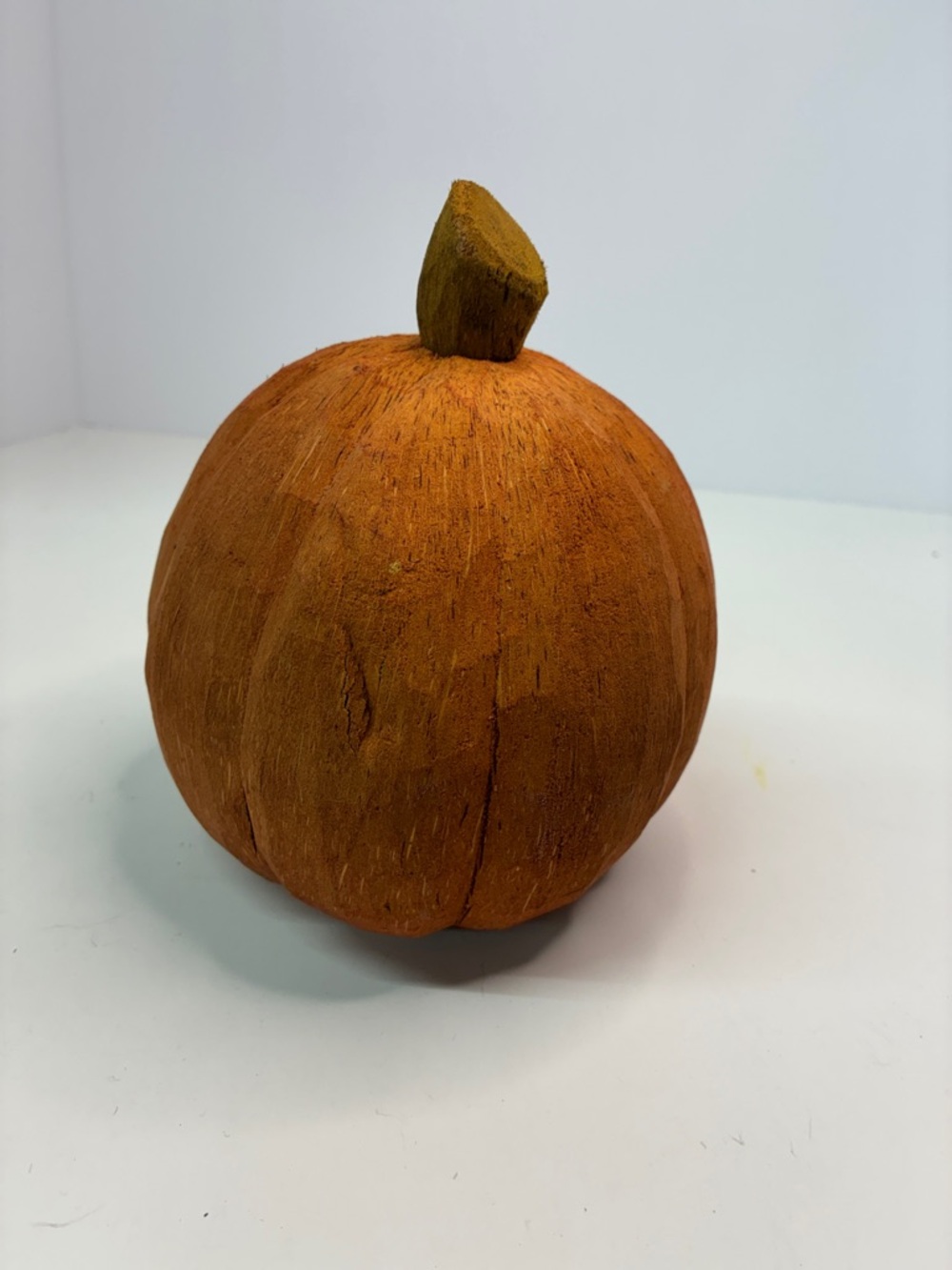 Decorative Coconut(?) Pumpkin - Orange with Brown Stem